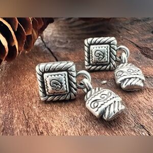 Brighton Square Earrings Fine Silver .999 Plated Drop Dangle Chandelier 2.5 cms